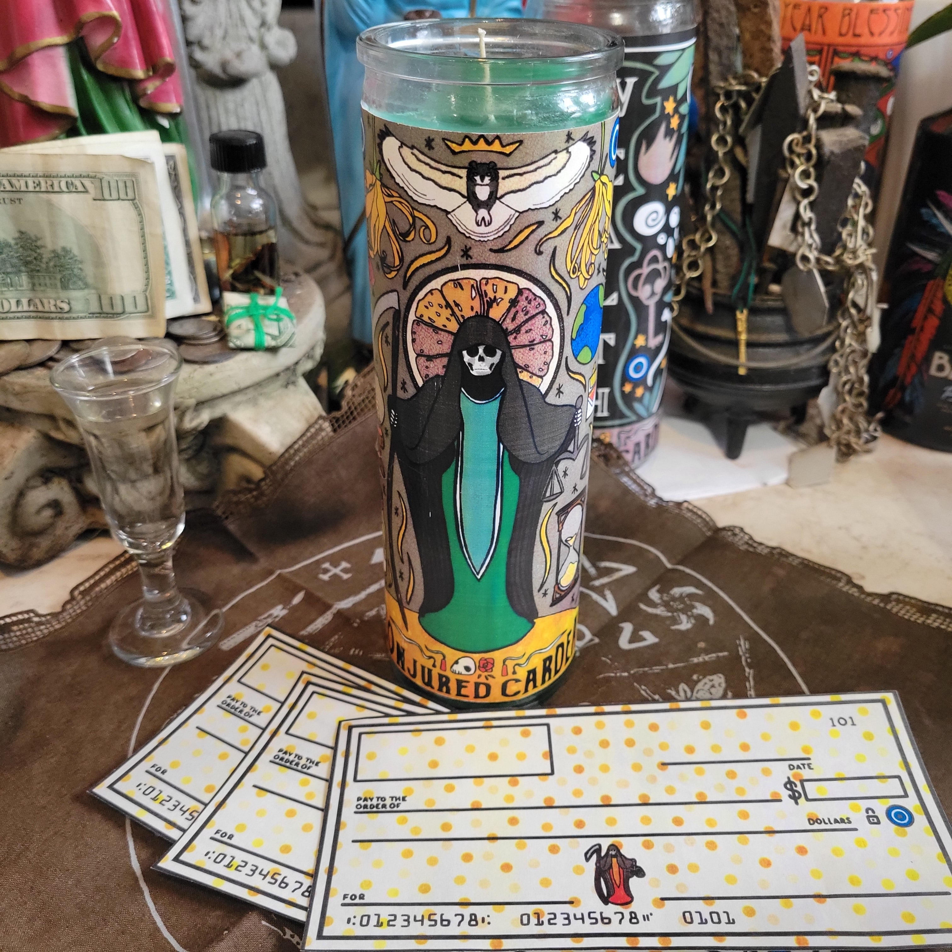 Santa Muerte Money Spell Set-Candle, Oil, Mojo, Checks-SIX FREE MONEY SPELLS LISTED!