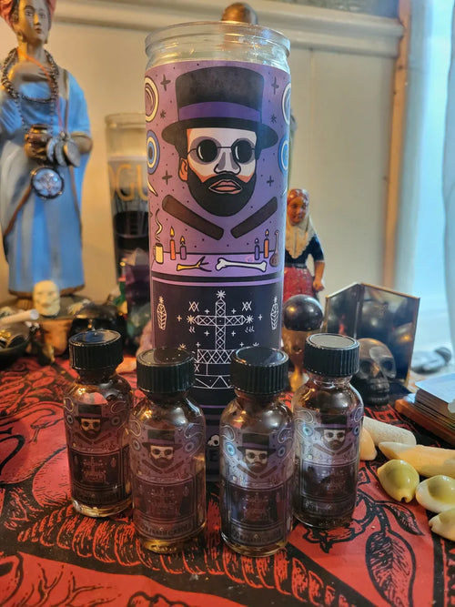 Baron Samedi Candle and Oil-Loa of Transitions, Magic, Fortune, Power-Fet Ghede