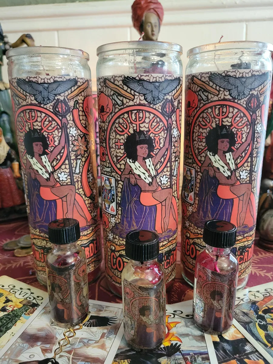 Pomba Gira Candle and Oil Set- Luxury, Protection, Sex, Romance